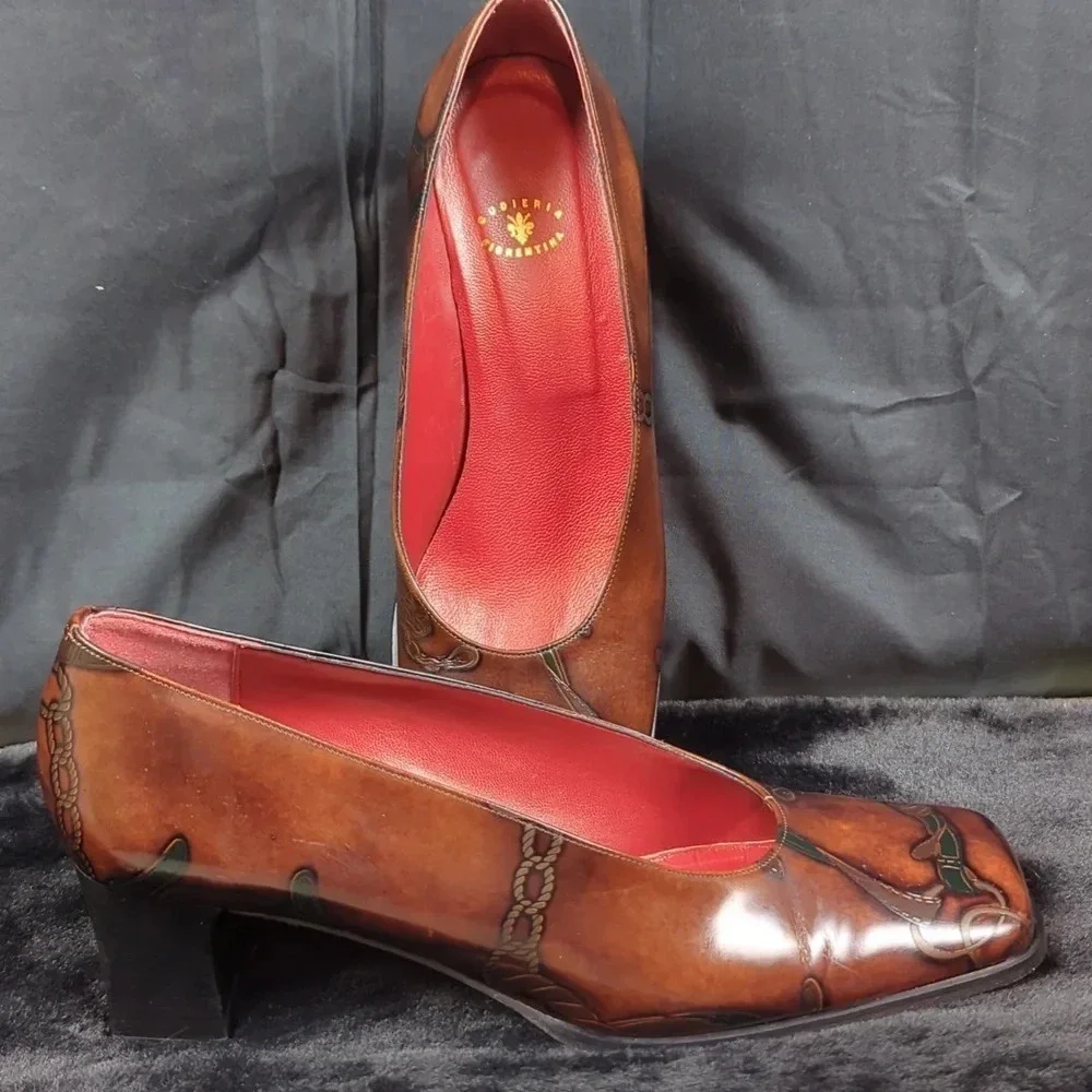 Cuoieria Fiorentina Shoes. Made In Italy, Leather, Heel, Slip On‎